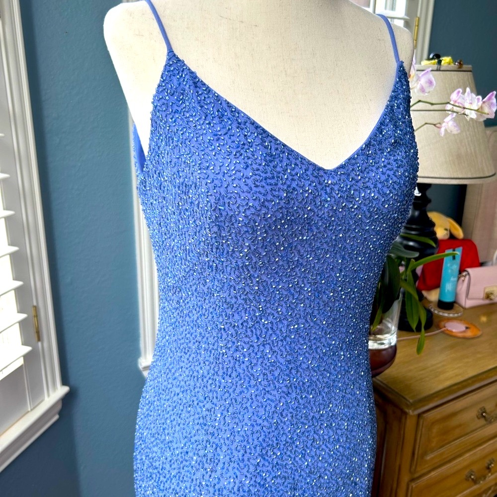 Michelangelo periwinkle beaded embellished evening gown/prom/wedding - Picture 3 of 13